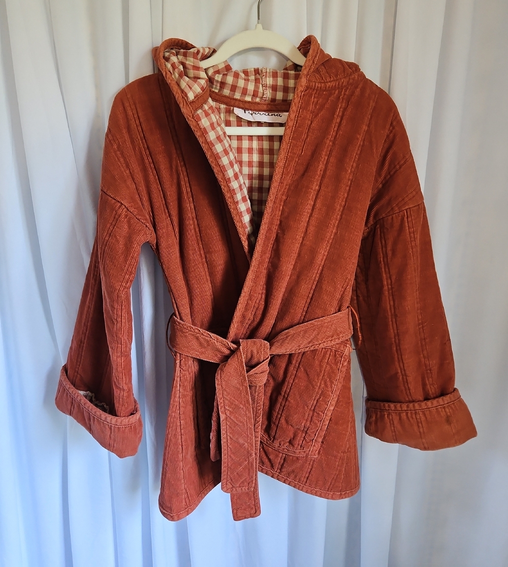 Vintage 80s Rust Furrrina Quilted Corduroy Wrap Jacket - Small